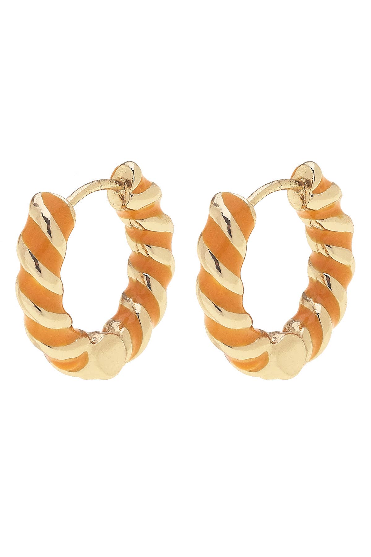 Amber Twisted Enamel Huggie Hoop Earrings: Orange