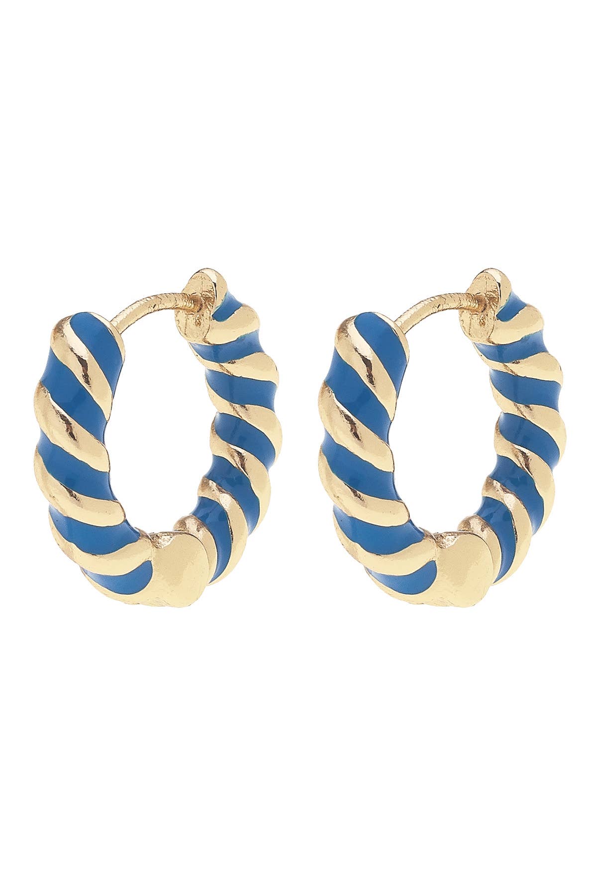 Amber Twisted Enamel Huggie Hoop Earrings: Blue
