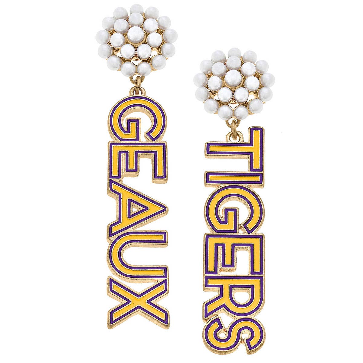 LSU Pearl Cluster Drop Earrings