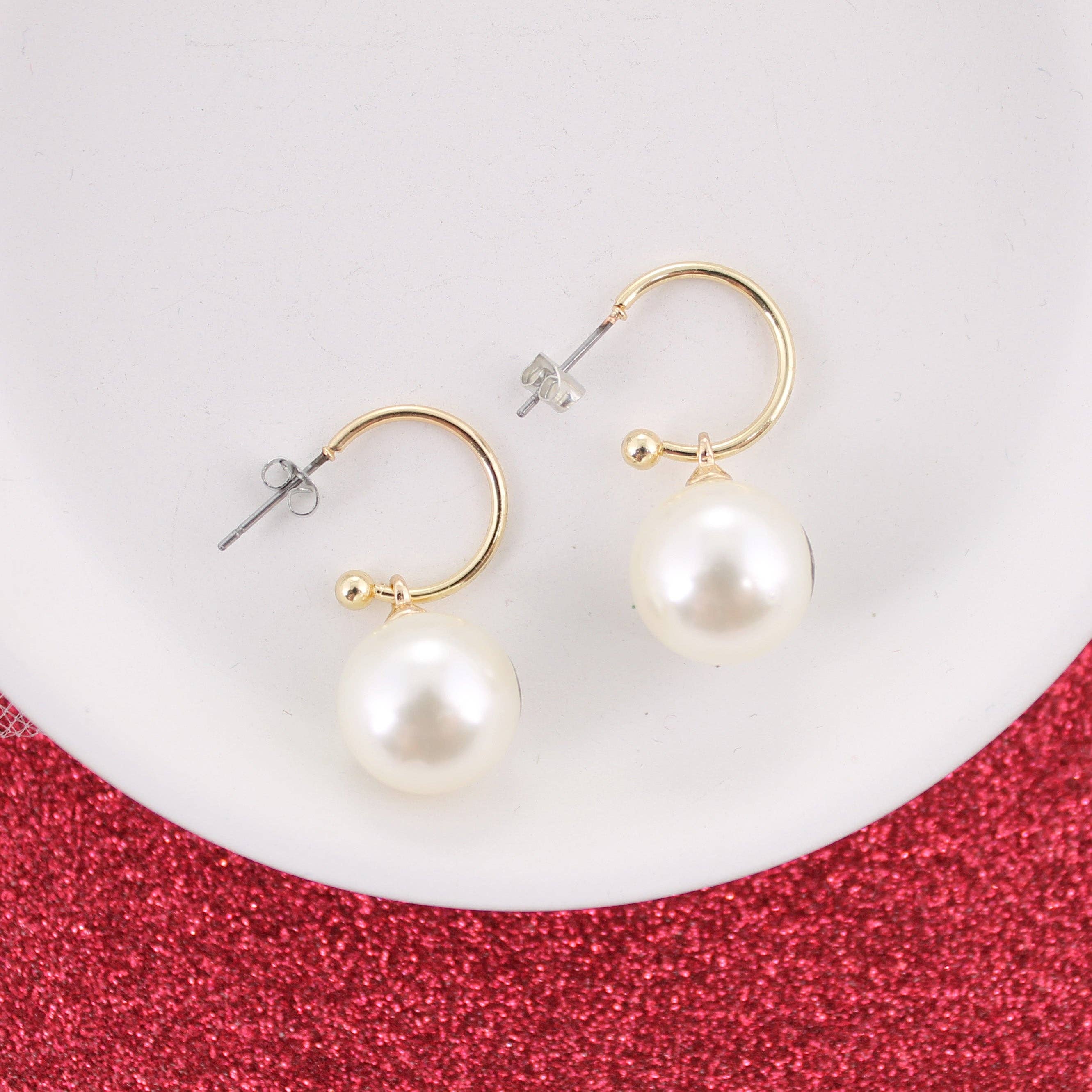Alabama Logo Pearl Hoop Earrings