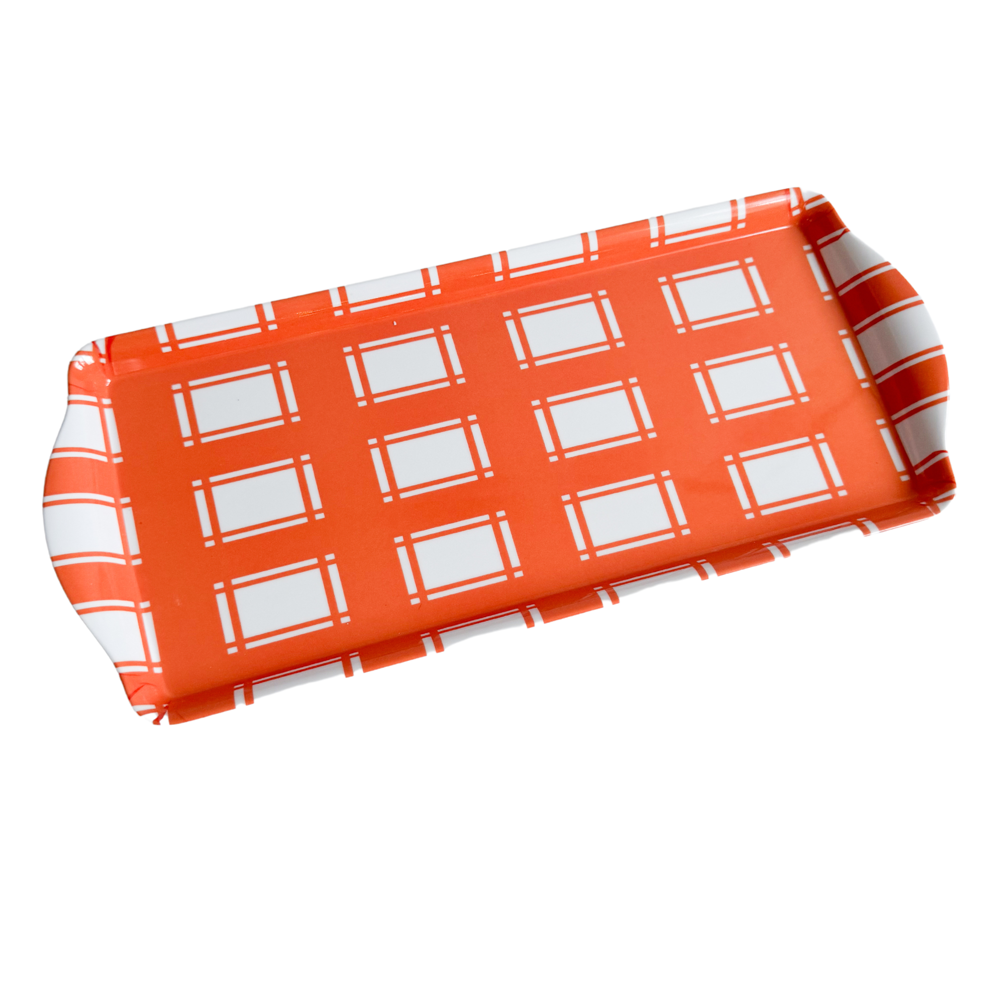Orange Plaid Gingham Melamine Party Tray