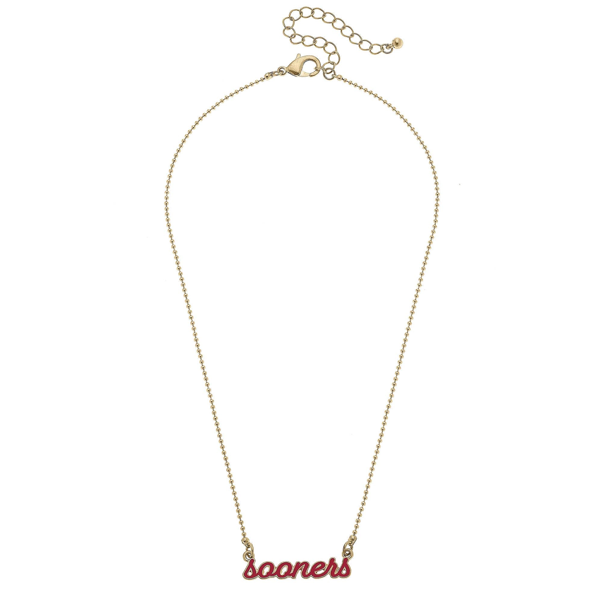 Oklahoma Sooners Enamel Script Necklace in Crimson
