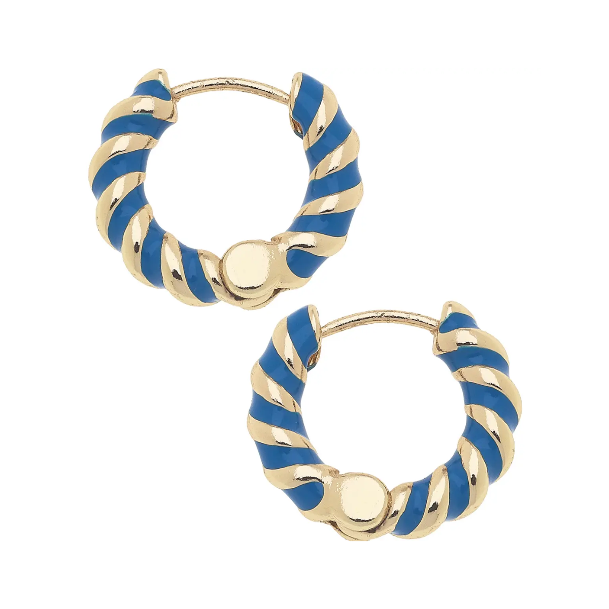 Amber Twisted Enamel Huggie Hoop Earrings: Blue