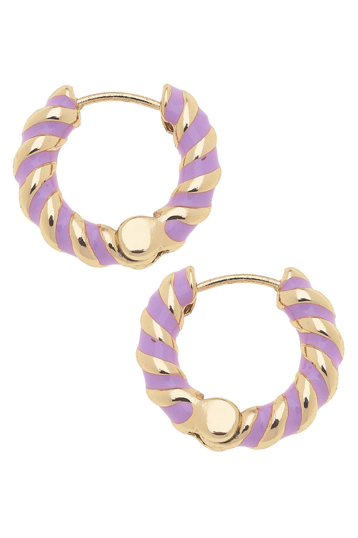 Amber Twisted Enamel Huggie Hoop Earrings: Lavender