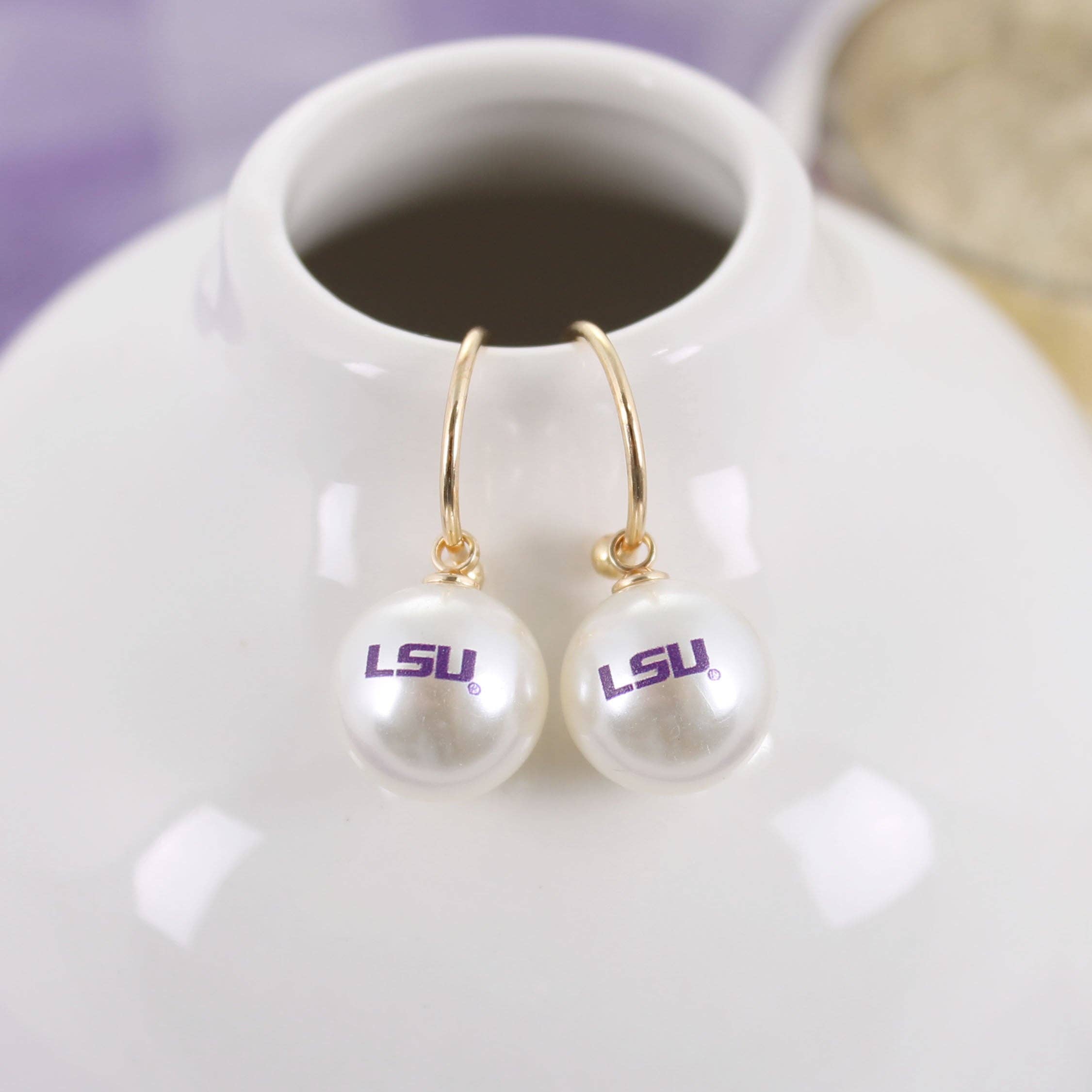 LSU Pearl Logo Hoop Earrings
