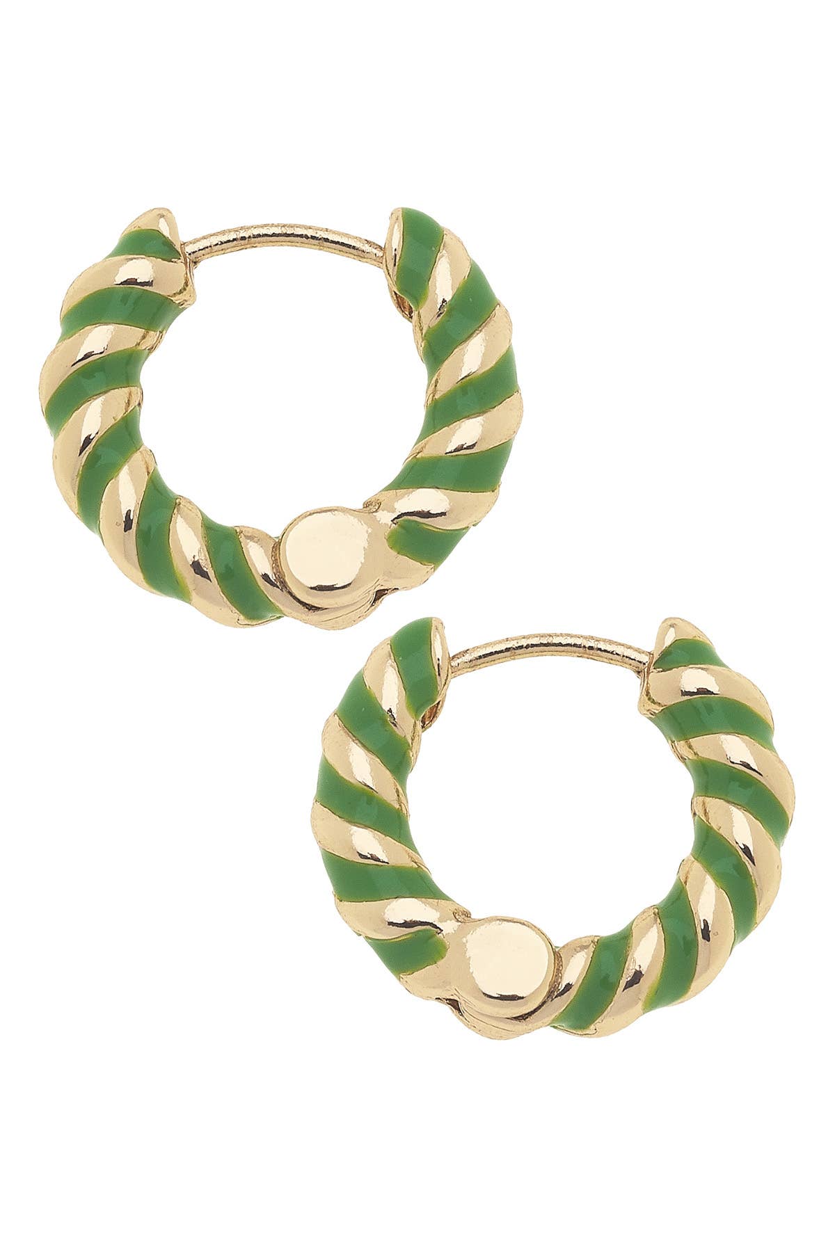 Amber Twisted Enamel Huggie Hoop Earrings: Green