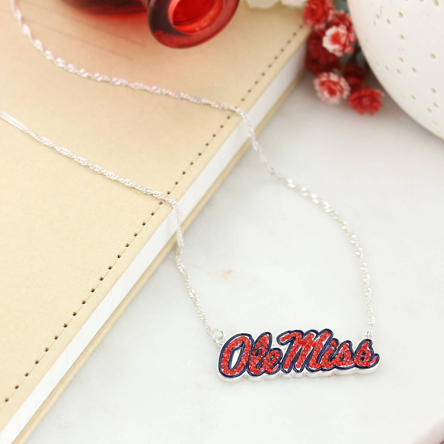 Ole Miss Crystal Logo Necklace