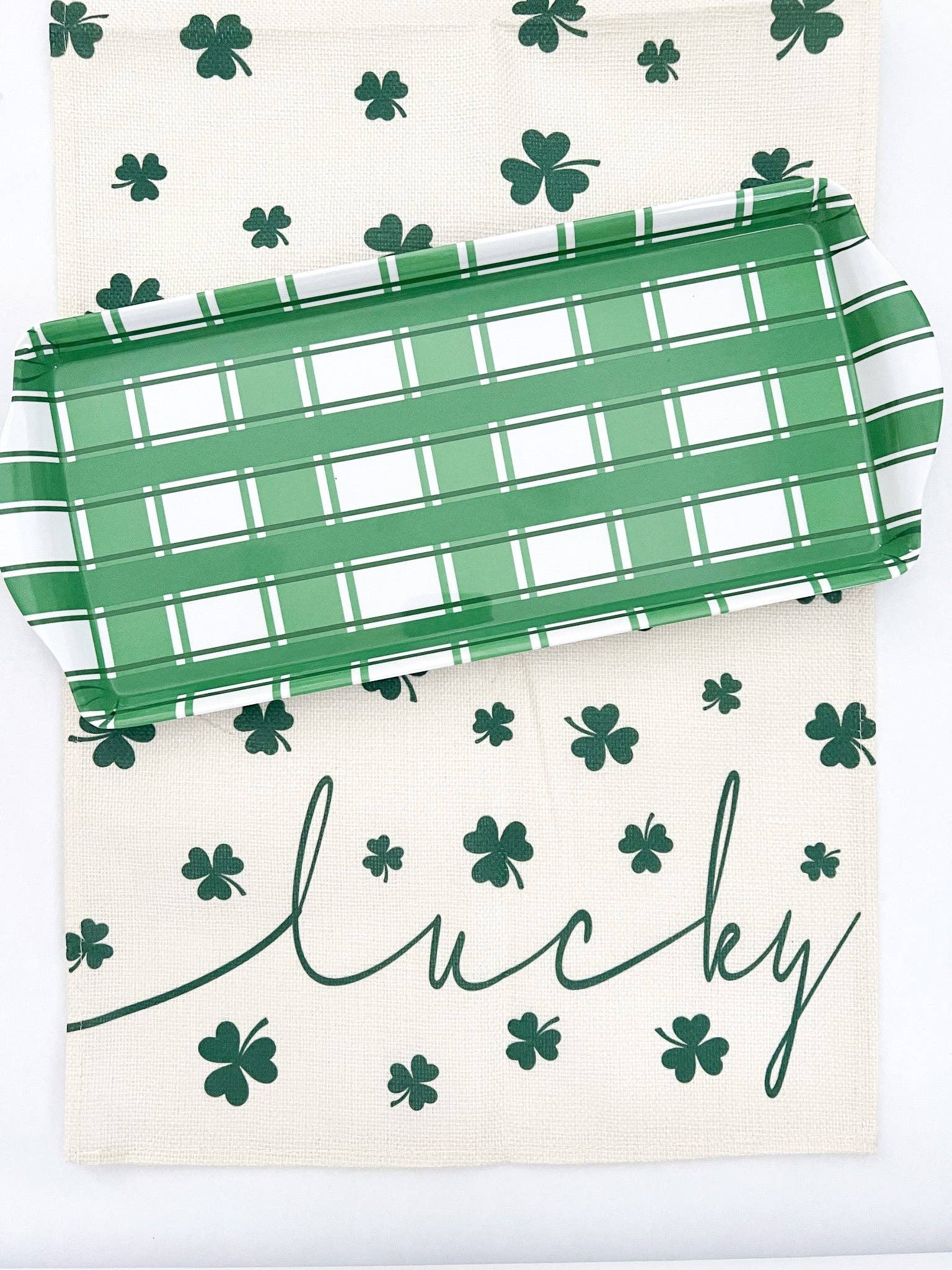 Green Plaid Gingham Melamine Party Tray