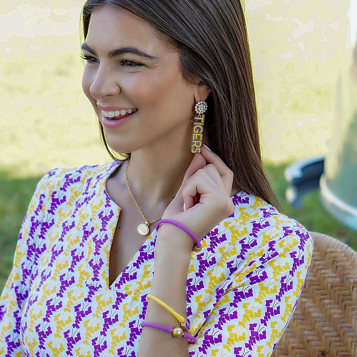 LSU Pearl Cluster Drop Earrings