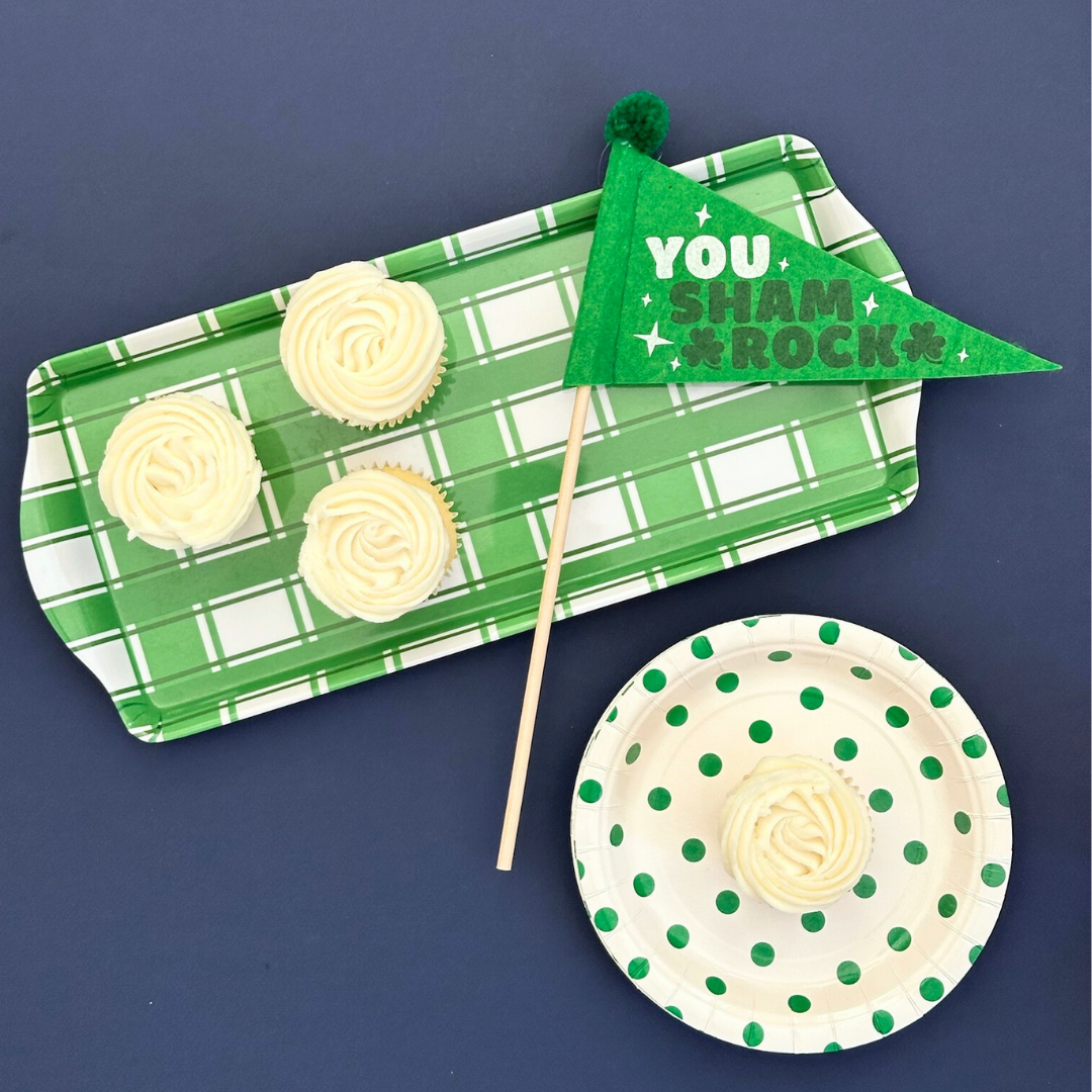 Green Plaid Gingham Melamine Party Tray