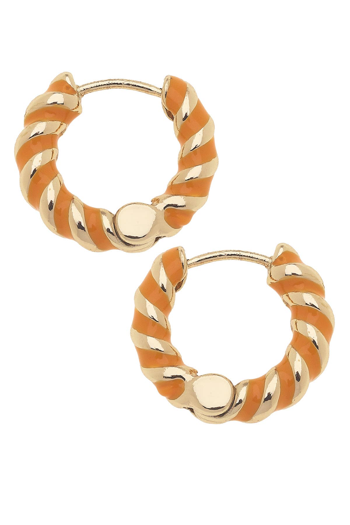 Amber Twisted Enamel Huggie Hoop Earrings: Orange