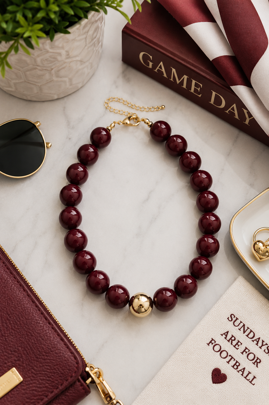 Marjorie Game Day Beaded Necklace | Maroon