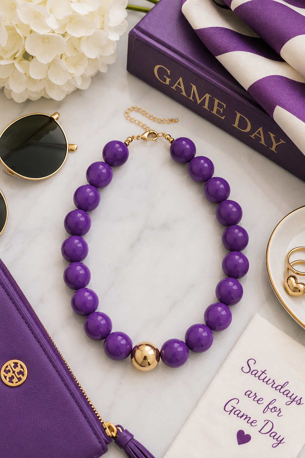 Marjorie Game Day Beaded Necklace | Purple