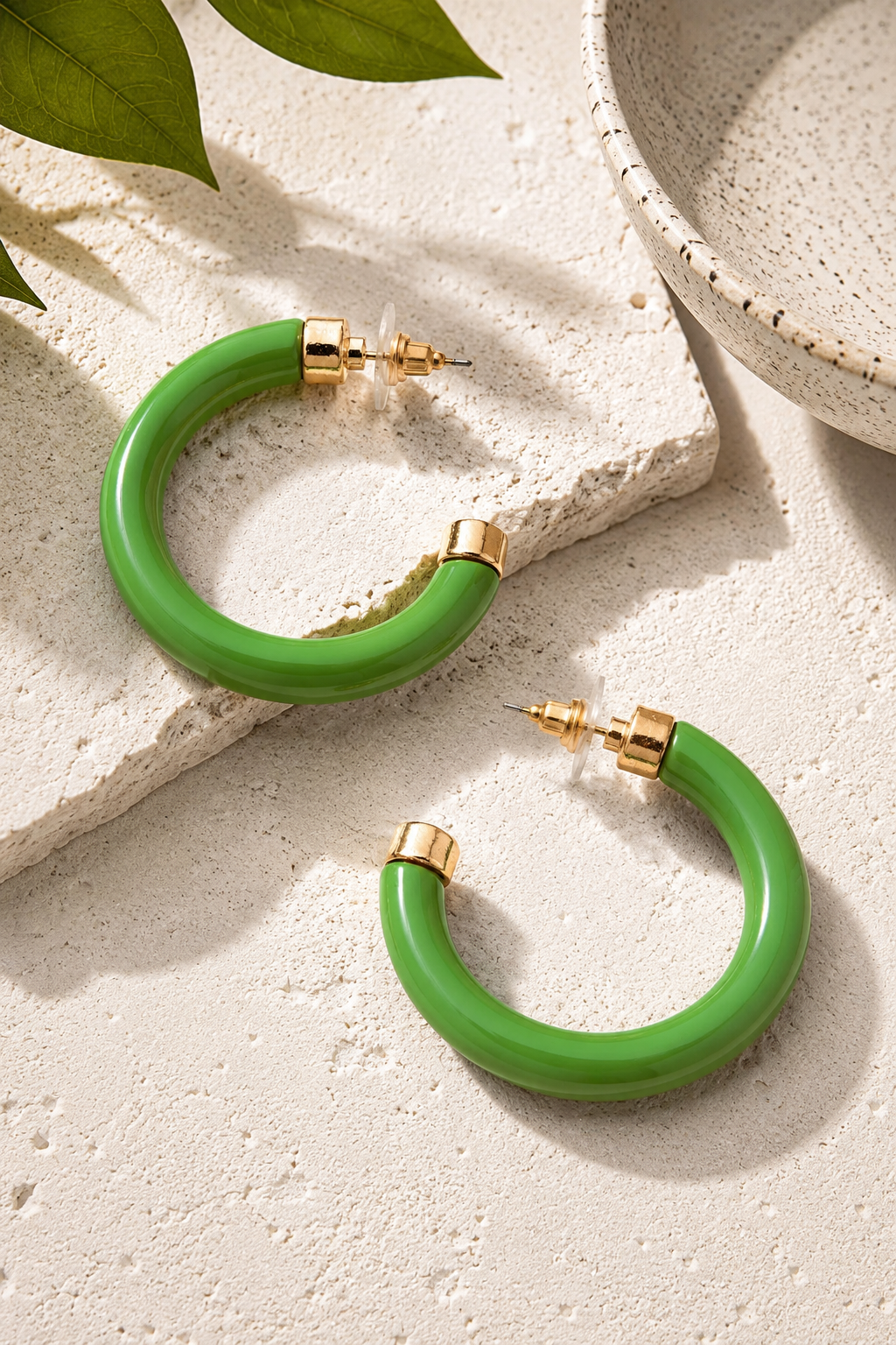 Hillary Resin Hollow Hoop Earrings: Green