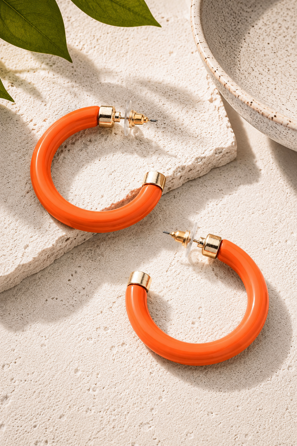 Hillary Resin Hollow Hoop Earrings: Orange