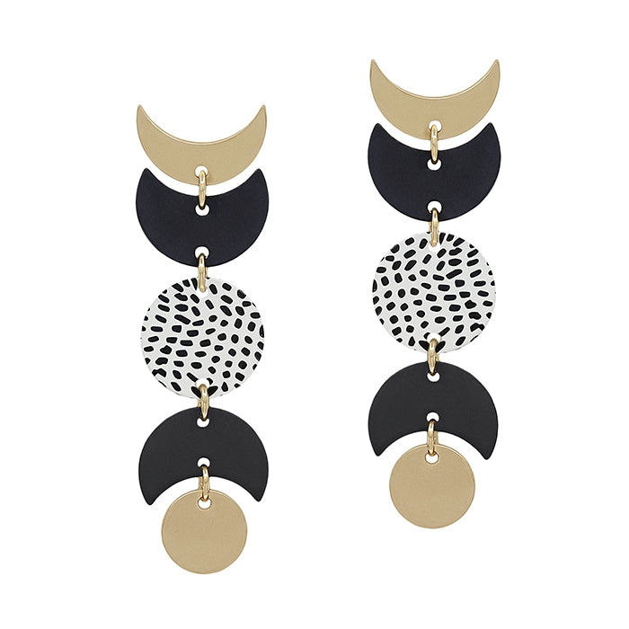 Gold And Black Color Coated Geometric Drop Earring-FINAL SALE