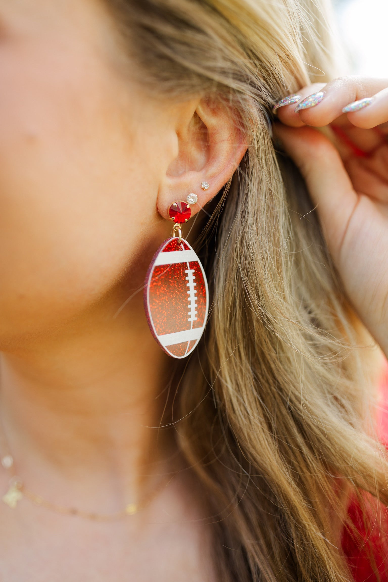 Red Glitter Football Earrings