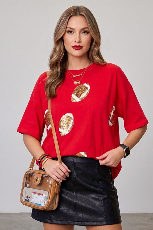 Game Day Dazzle Football Top | Red