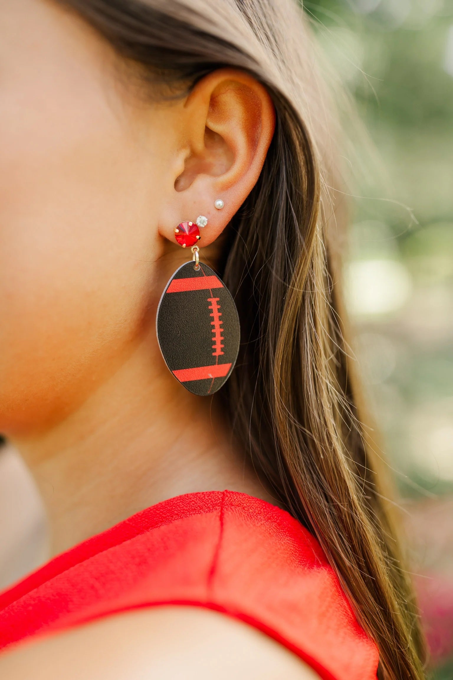 Red and Black Football Earring
