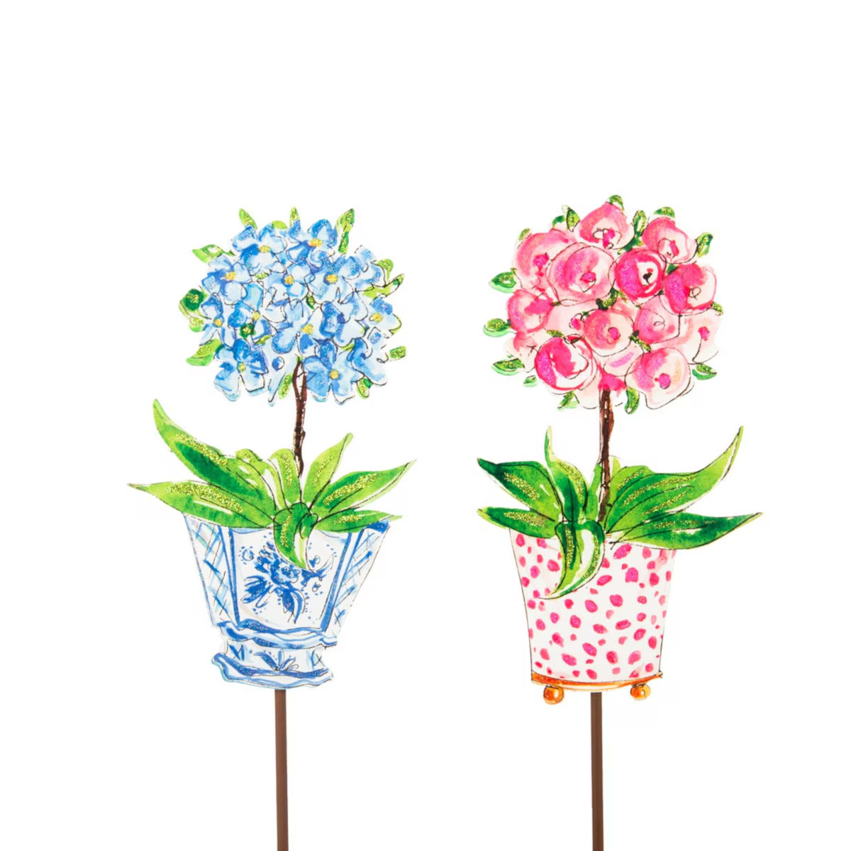 Blue Hydrangea & Pink Rose Pots-FINAL SALE