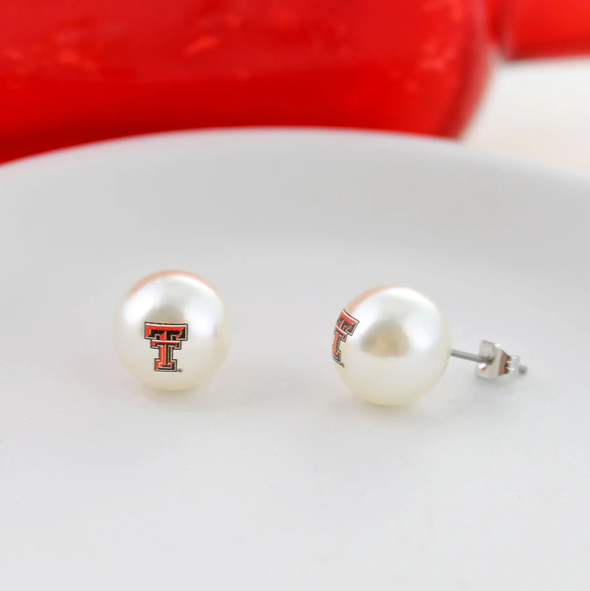 Texas Tech  Logo Pearl Stud Earrings