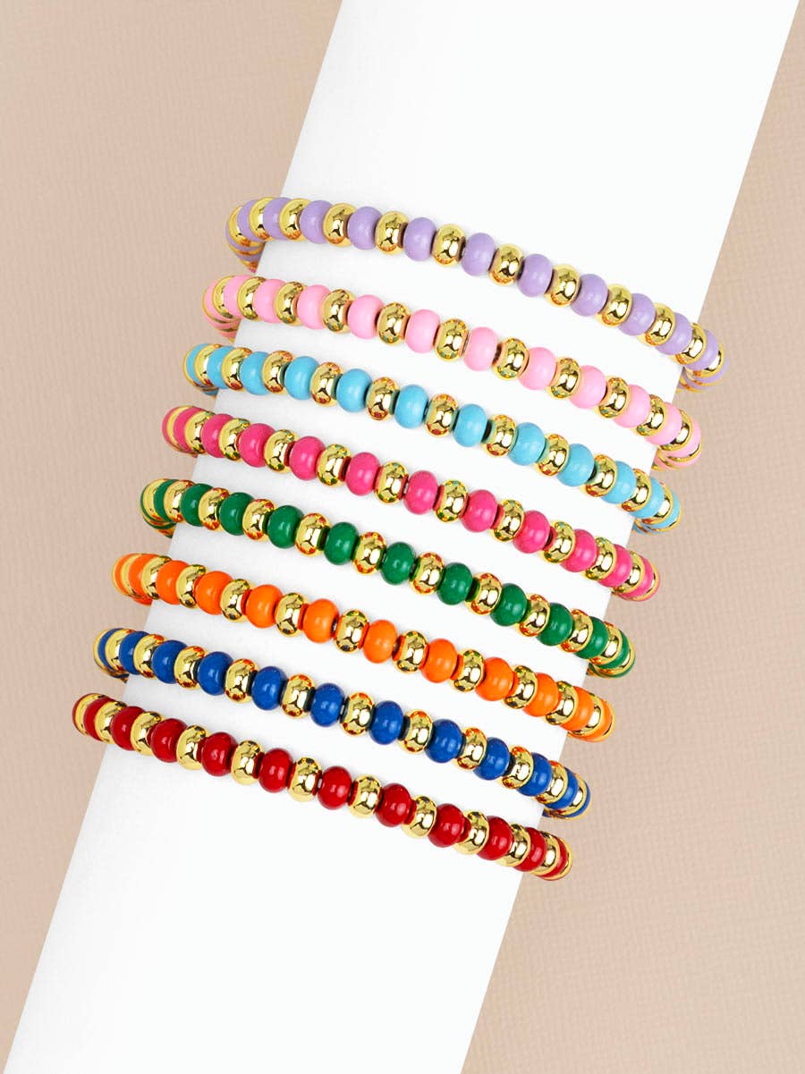 Enamel White Beaded Stretch Bracelet