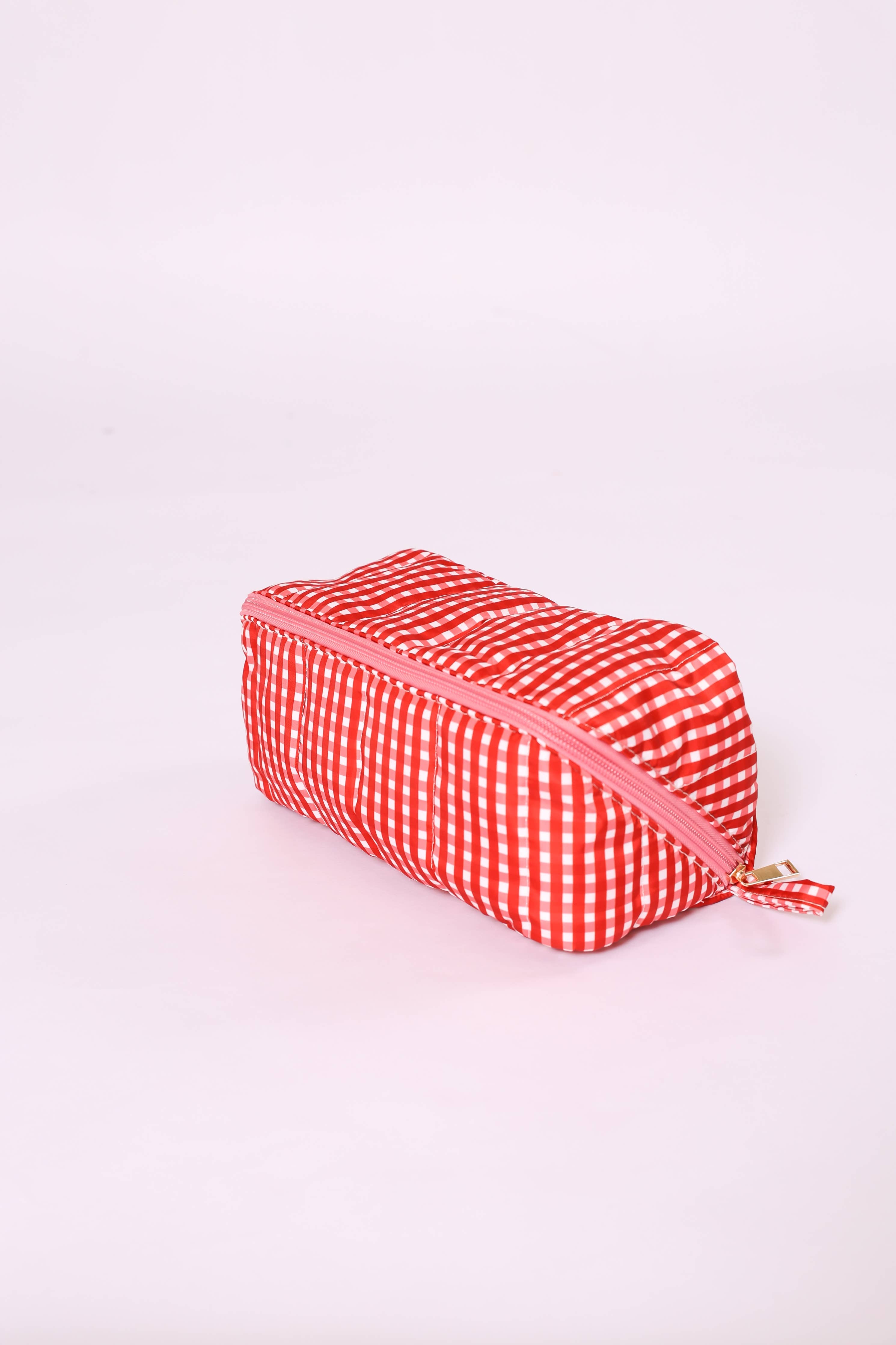 Gingham Red Makeup Bag