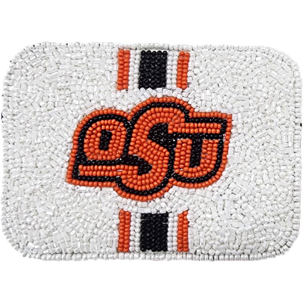 OSU WHITE BEADED CARD HOLDER