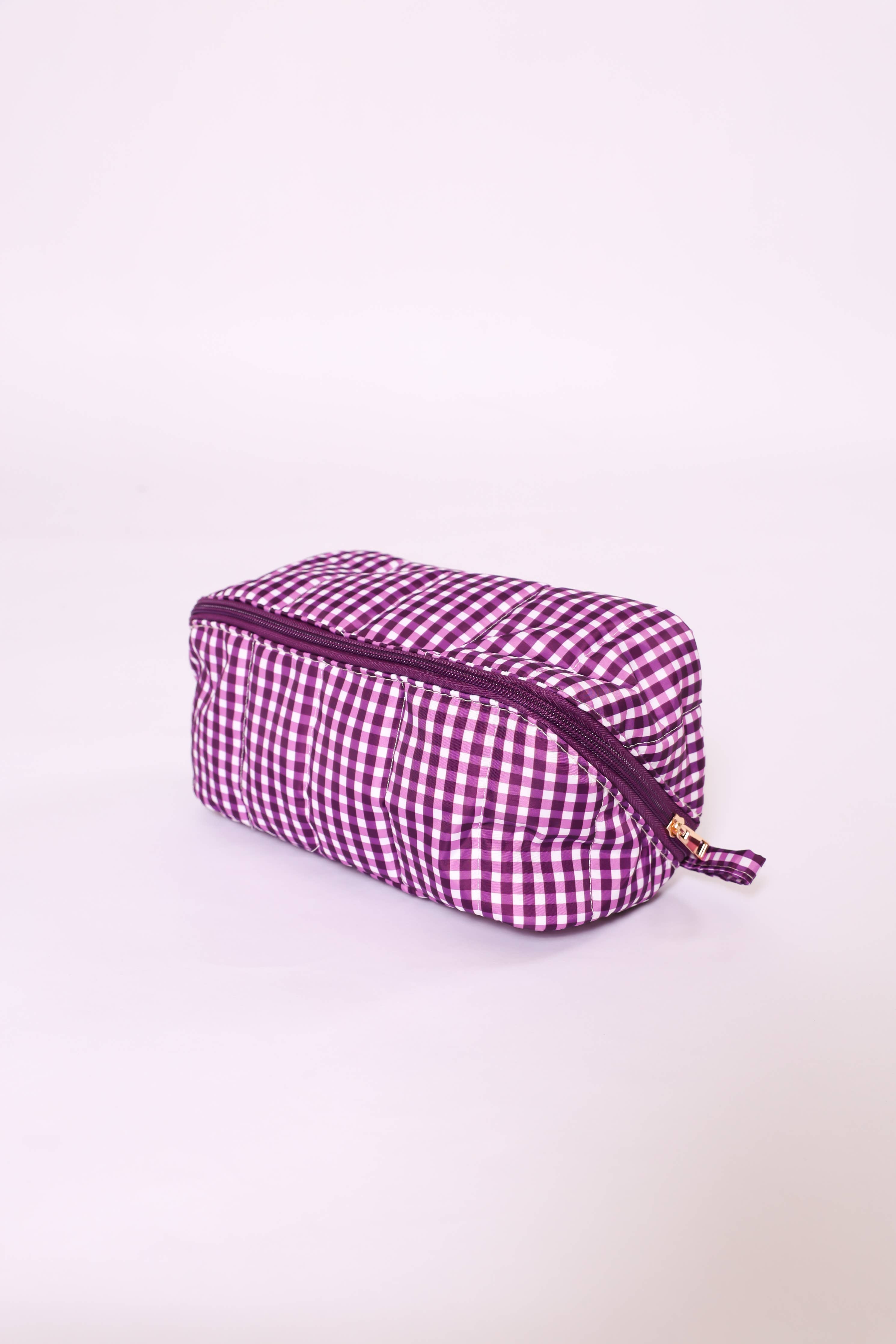 Gingham Purple Makeup Bag
