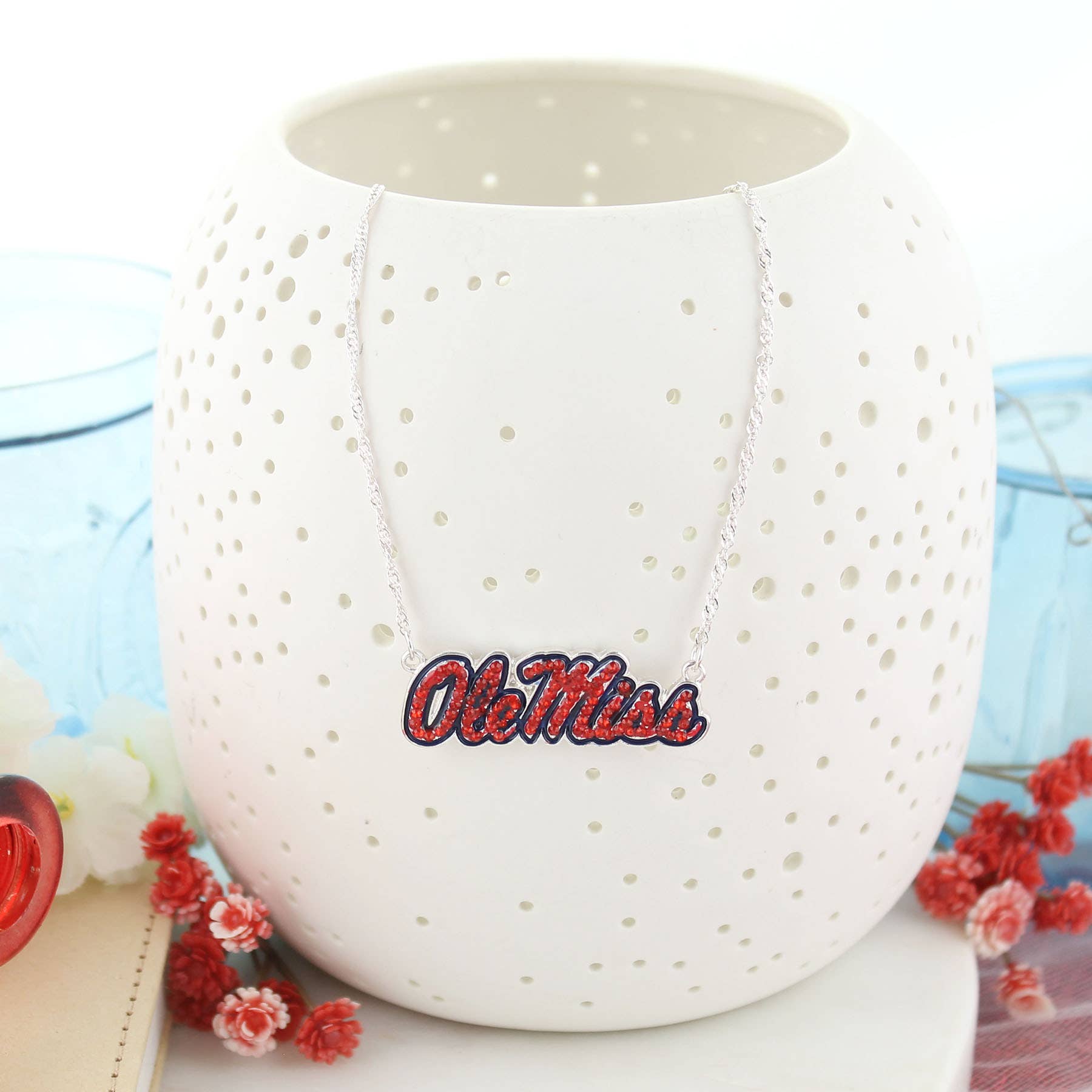 Ole Miss Crystal Logo Necklace