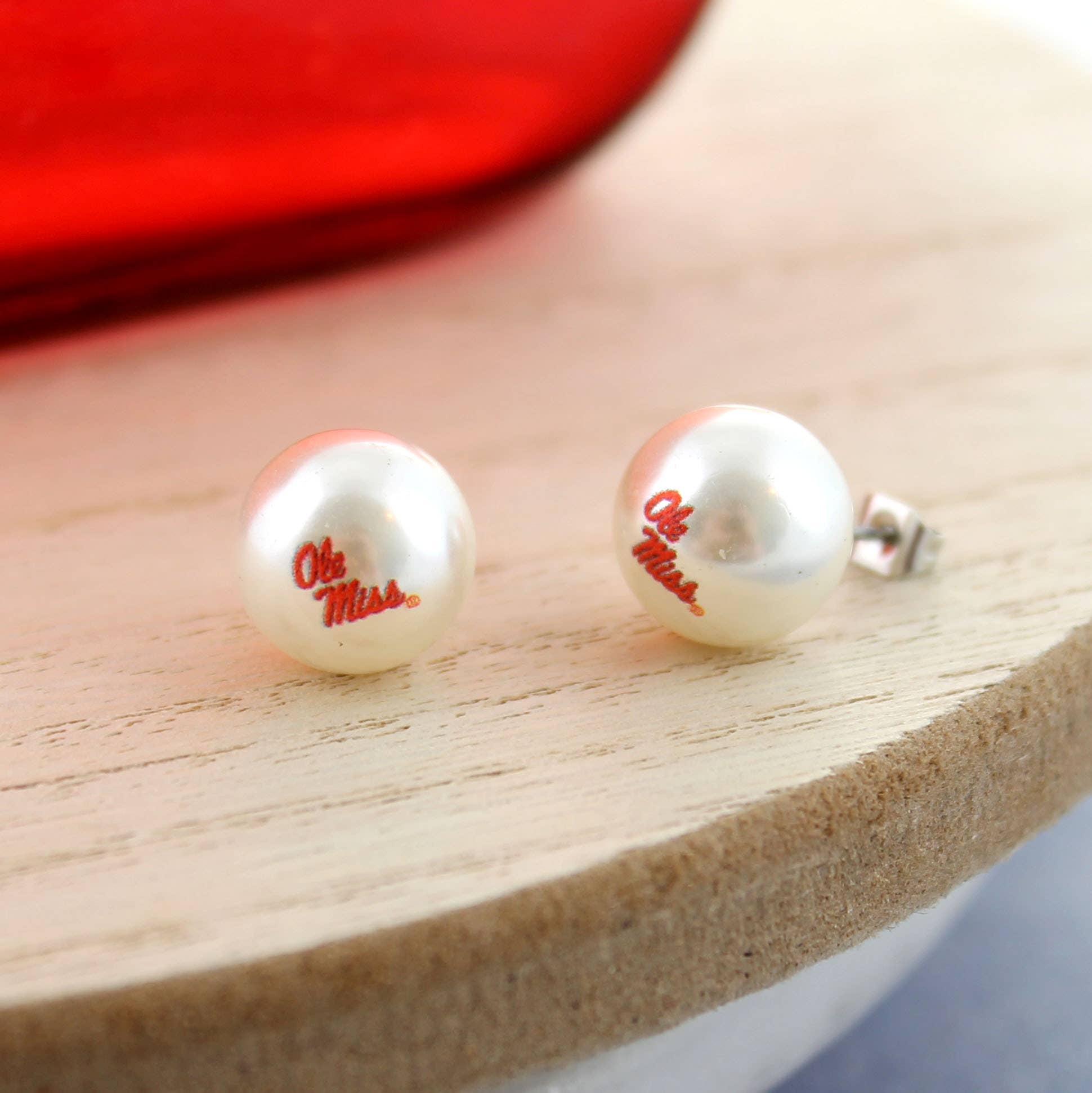 Ole Miss Logo Pearl Stud Earrings