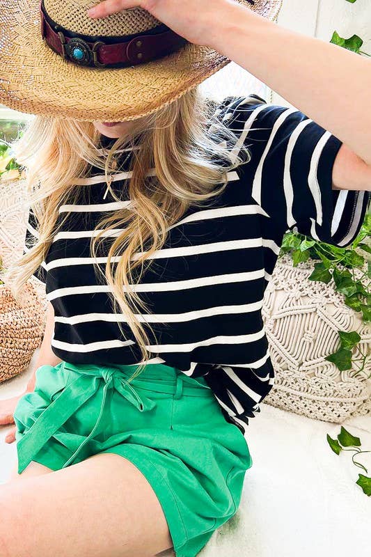 Black Weekend Striped Cotton Tee