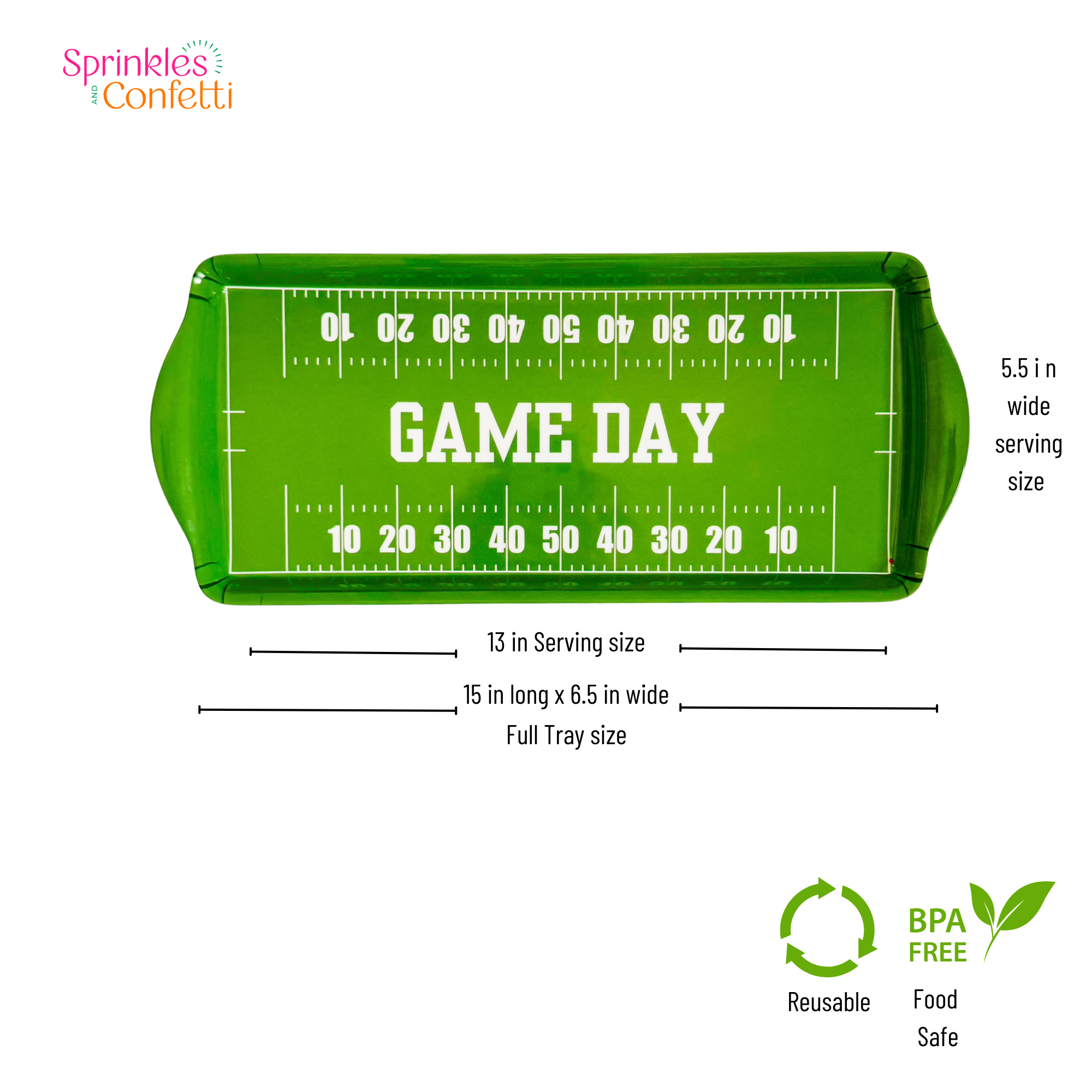 Green Football GameDay Melamine Tray
