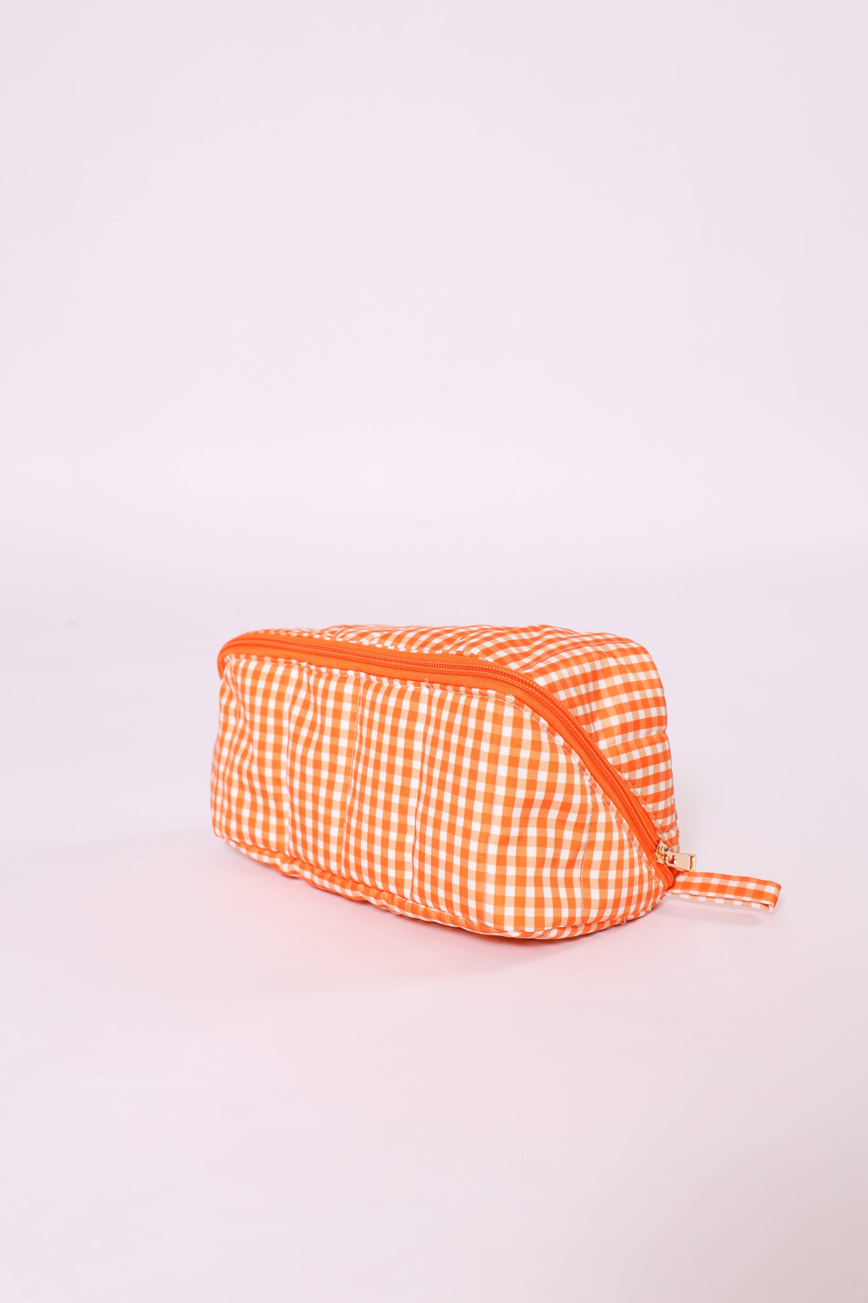 Gingham Bright Orange Makeup Bag