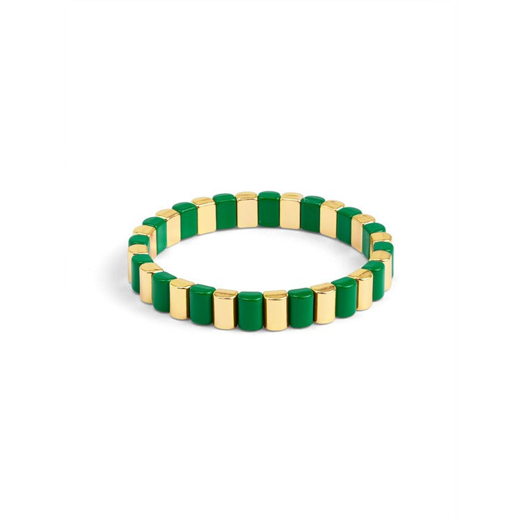 Green Enamel  Stretch Bracelet