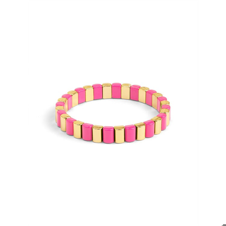 Pink Enamel Stretch Bracelet