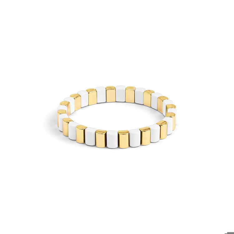 White Enamel Stretch Bracelet