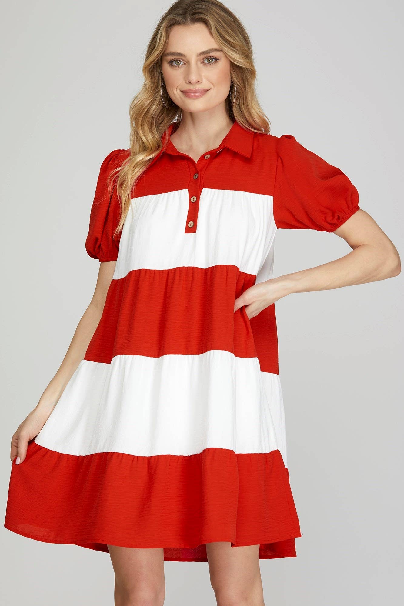 Game Day Red Short Sleeve Puff Dress