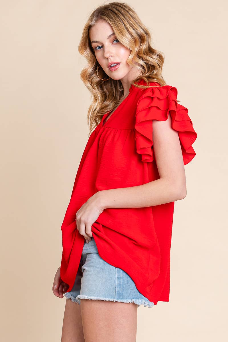Red Airflow Ruffle Sleeve Top