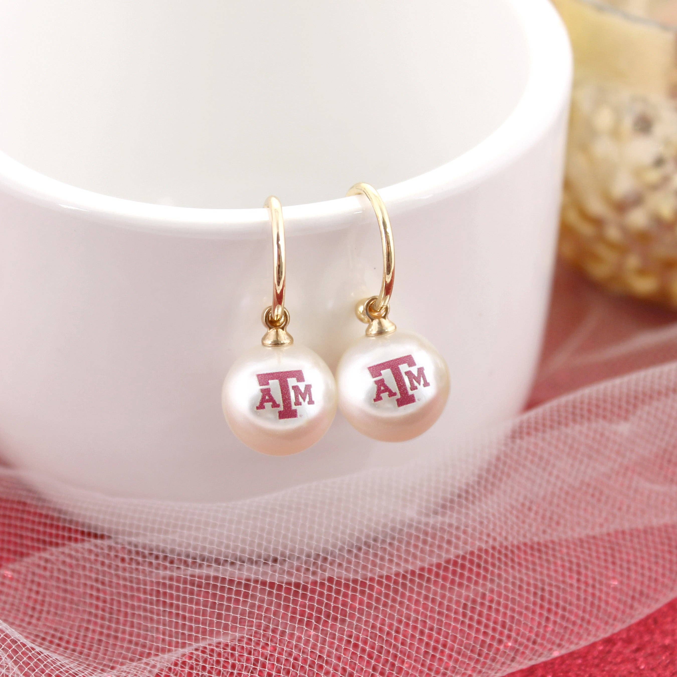 Texas A&M Pearl Logo Hoop Earrings