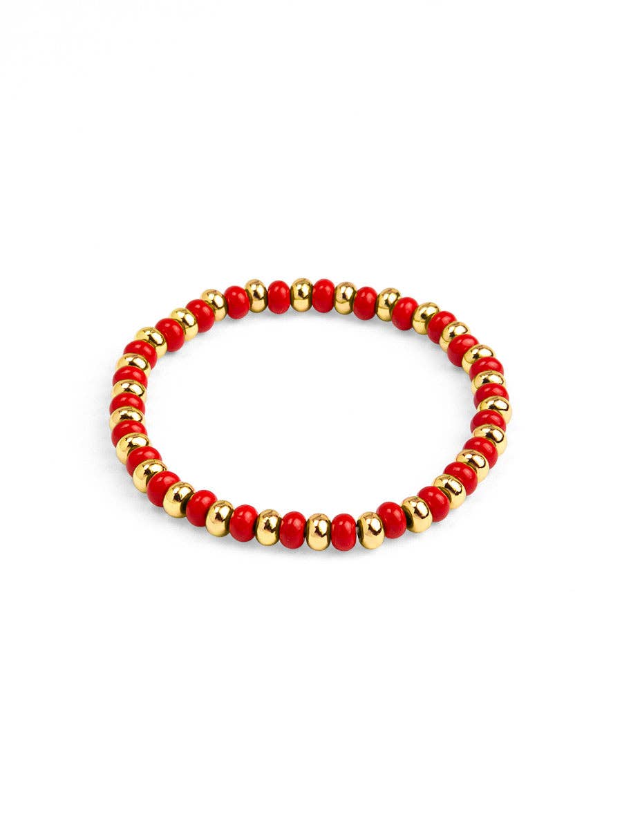 Enamel Red Beaded Stretch Bracelet