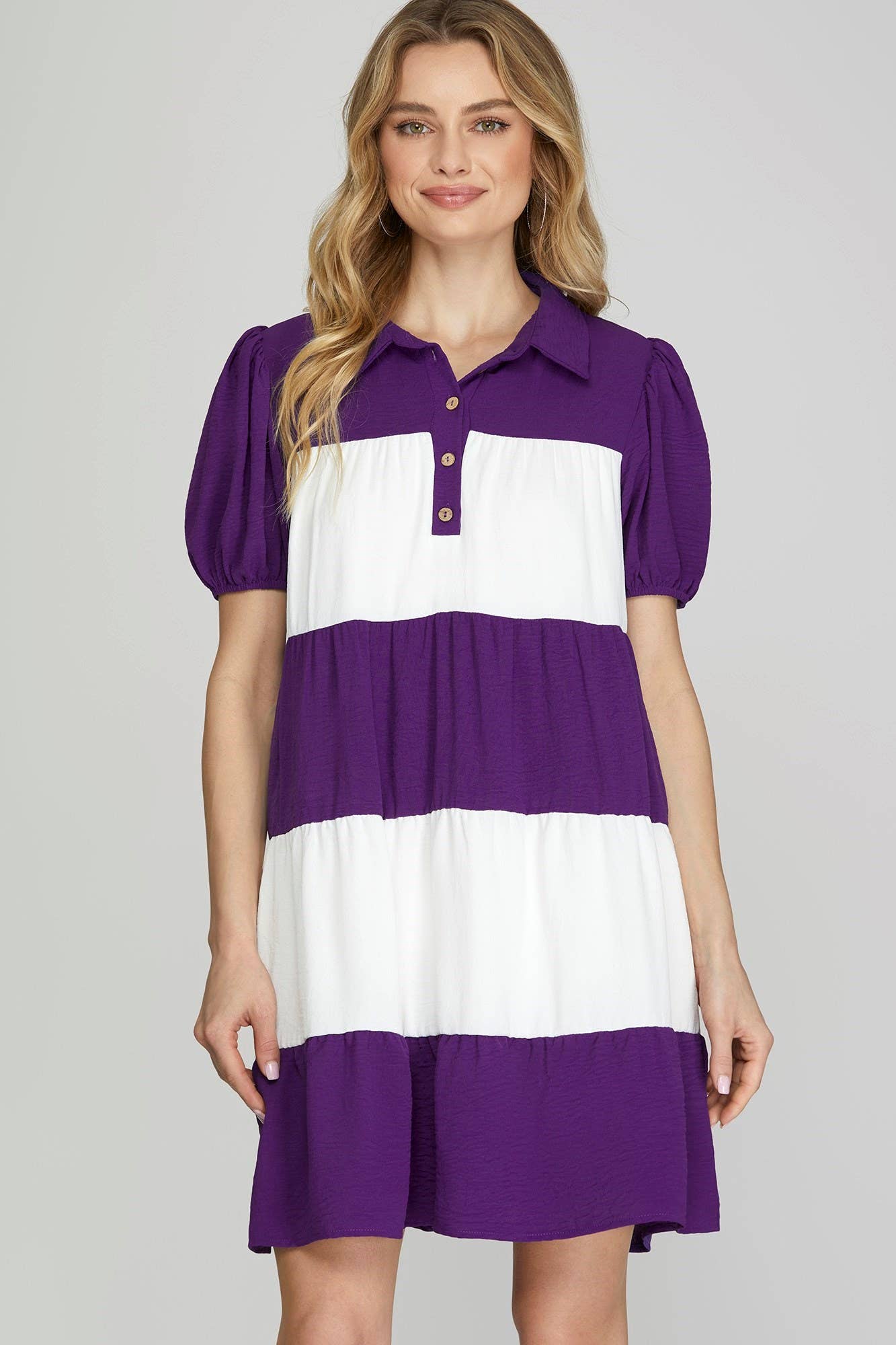 Game Day Purple Short Sleeve Puff Dress