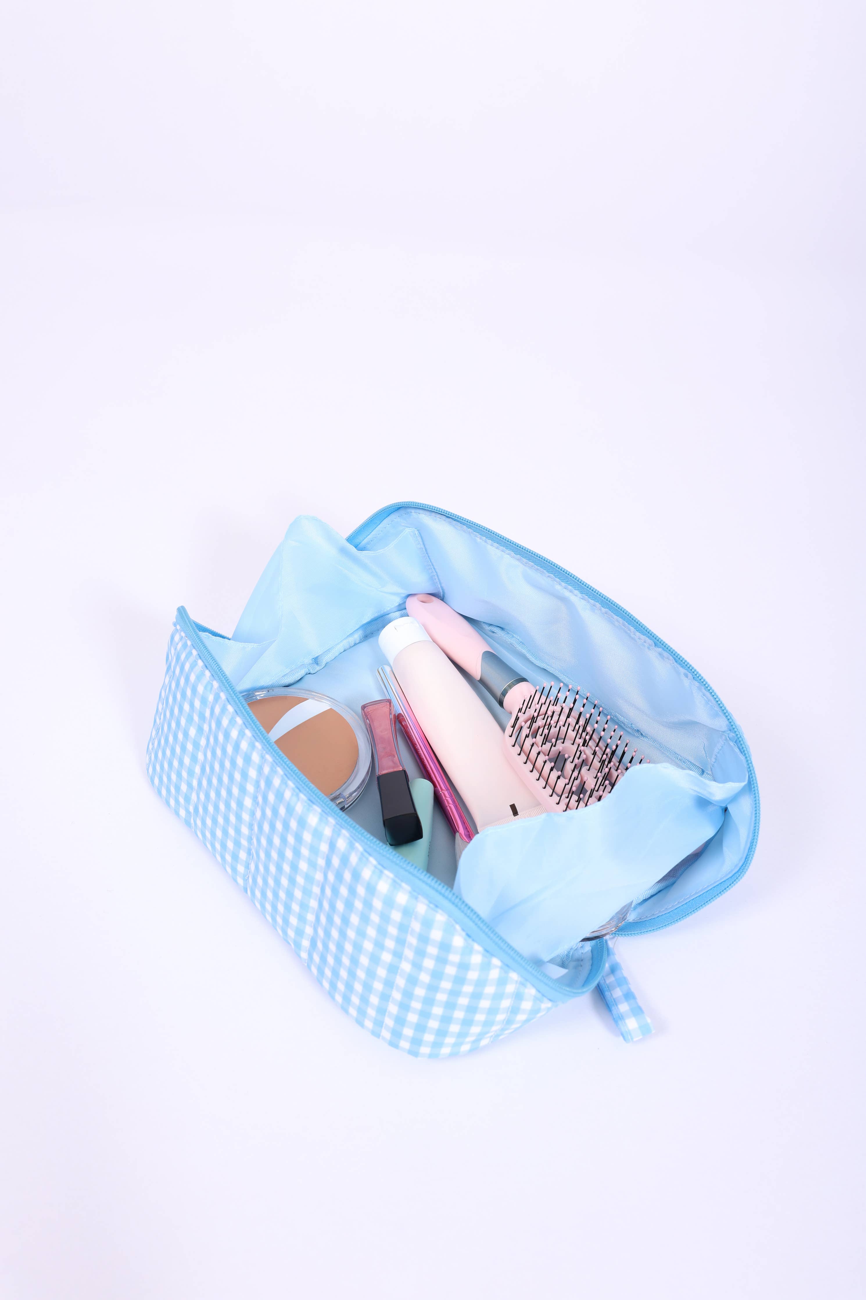 Gingham Maroon Makeup Bag