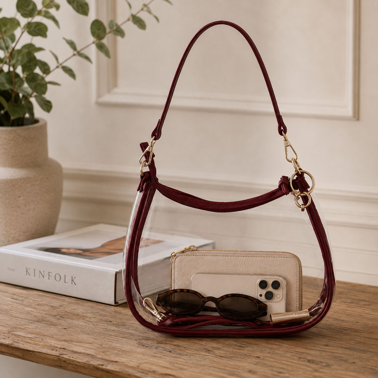 Sara Clear Purse | Maroon