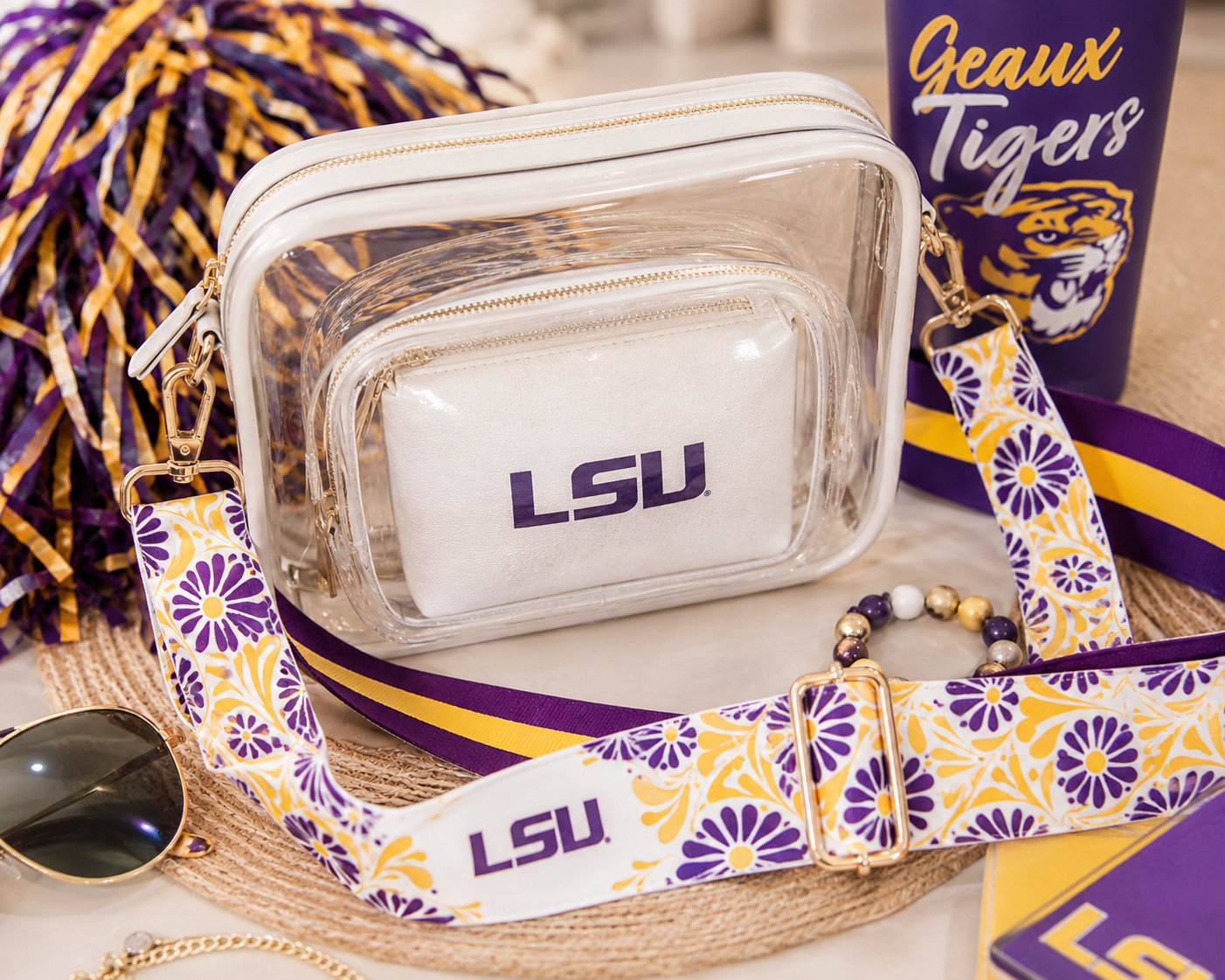 LSU Floral Purse Strap