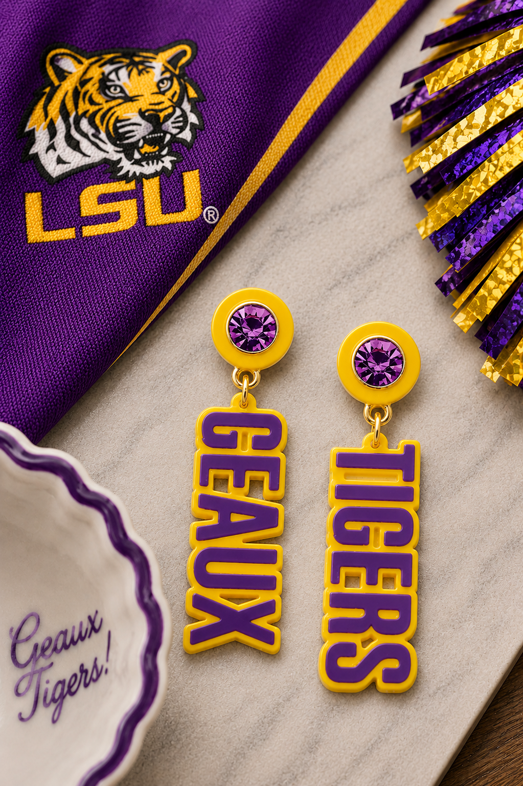 LSU Resin Letter Earrings