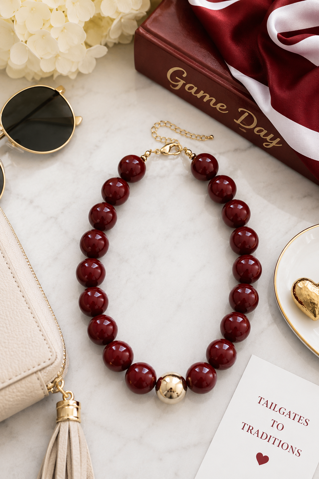 Marjorie Game Day Beaded Necklace | Crimson