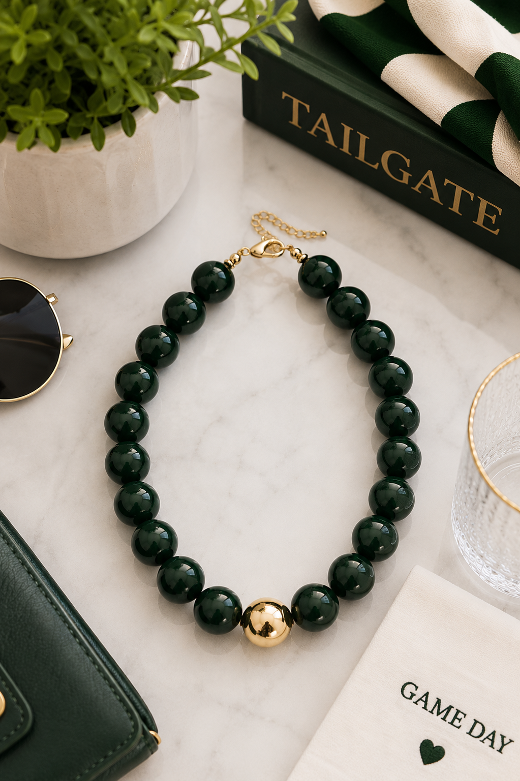 Marjorie Game Day Beaded Necklace | Green