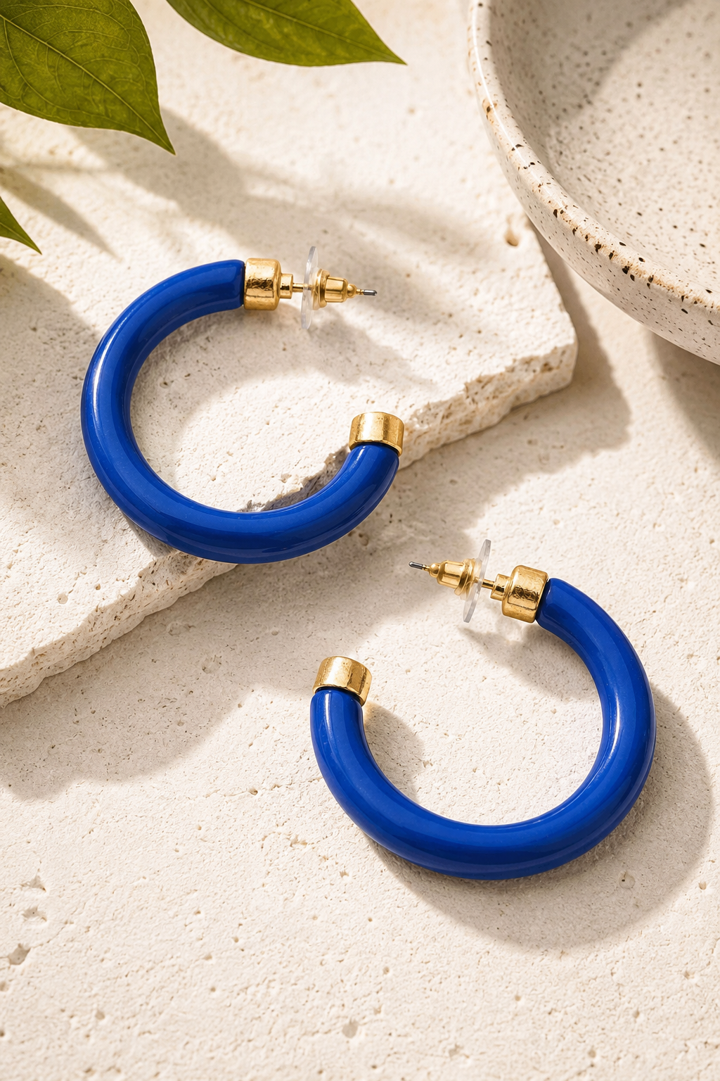 Hillary Resin Hollow Hoop Earrings: Blue