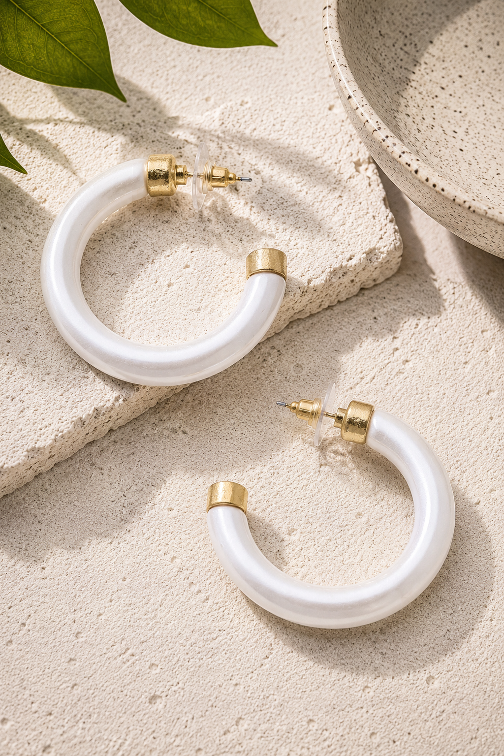 Hillary Resin Hollow Hoop Earrings: White